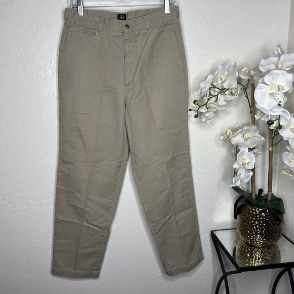 VTG 90s DOCKERS flat front Khaki Pants WOMENS petite 12 - Picture 1 of 5